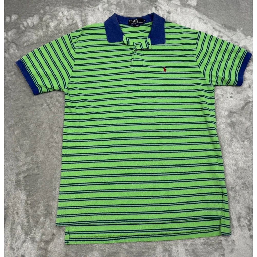 Vintage Polo Ralph Lauren Shirt Mens Large Green Striped Blue Golf Pony 90s Y2K